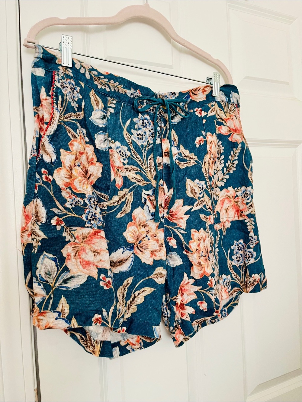 Johnny Was Women's Linen Floral Drawstring Shorts in Teal